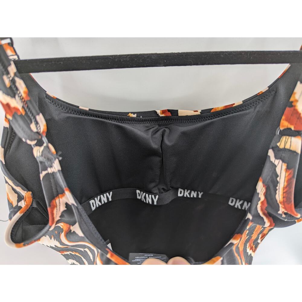 DKNY Black Tiger Print Tankini Swim Top Size Small - Picture 8 of 11